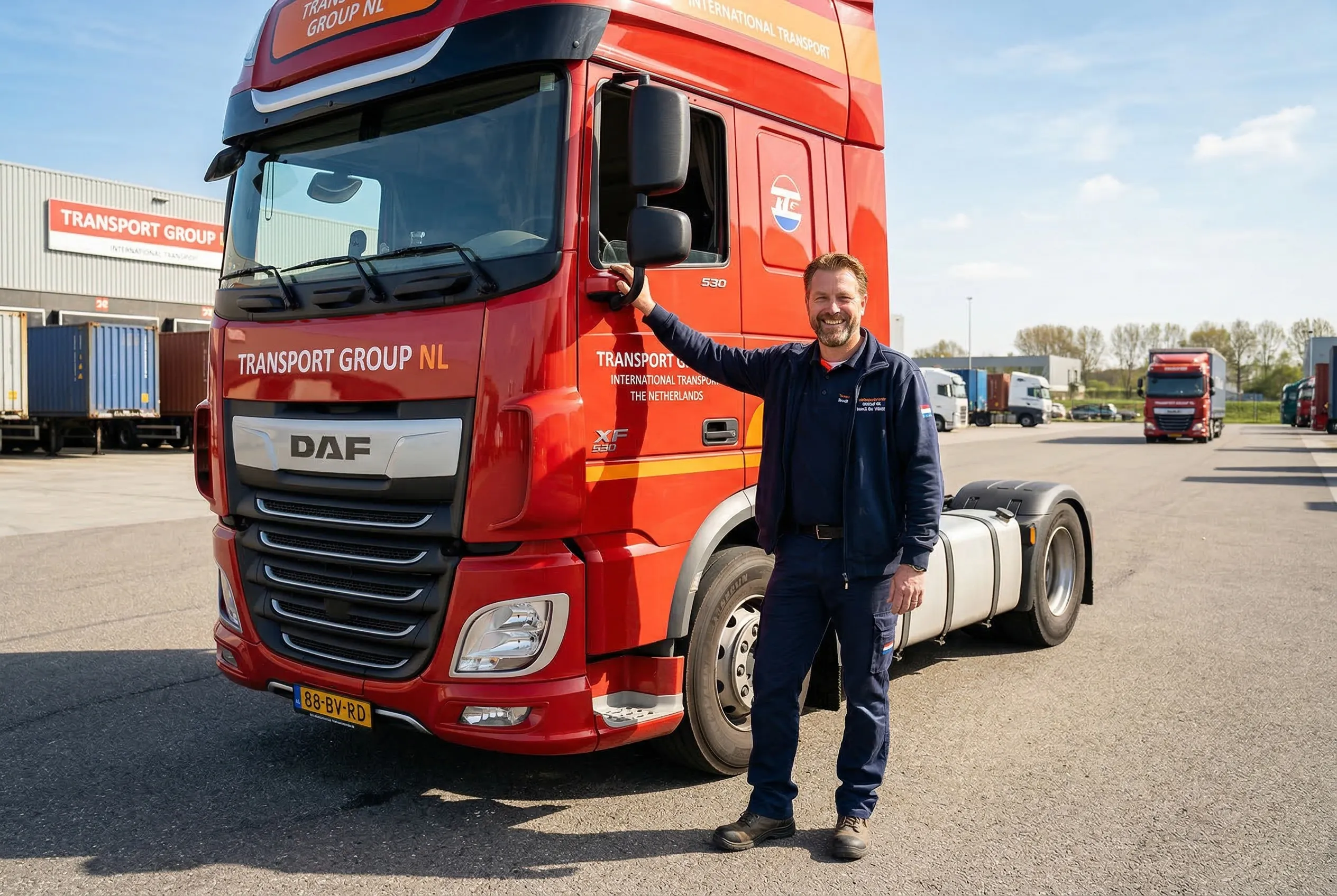 Trotse chauffeur naast vrachtwagen