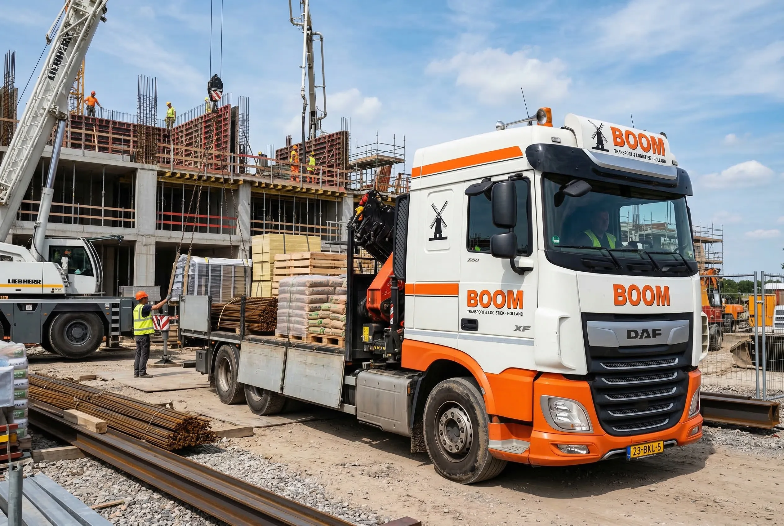 Vrachtwagen bij bouwplaats